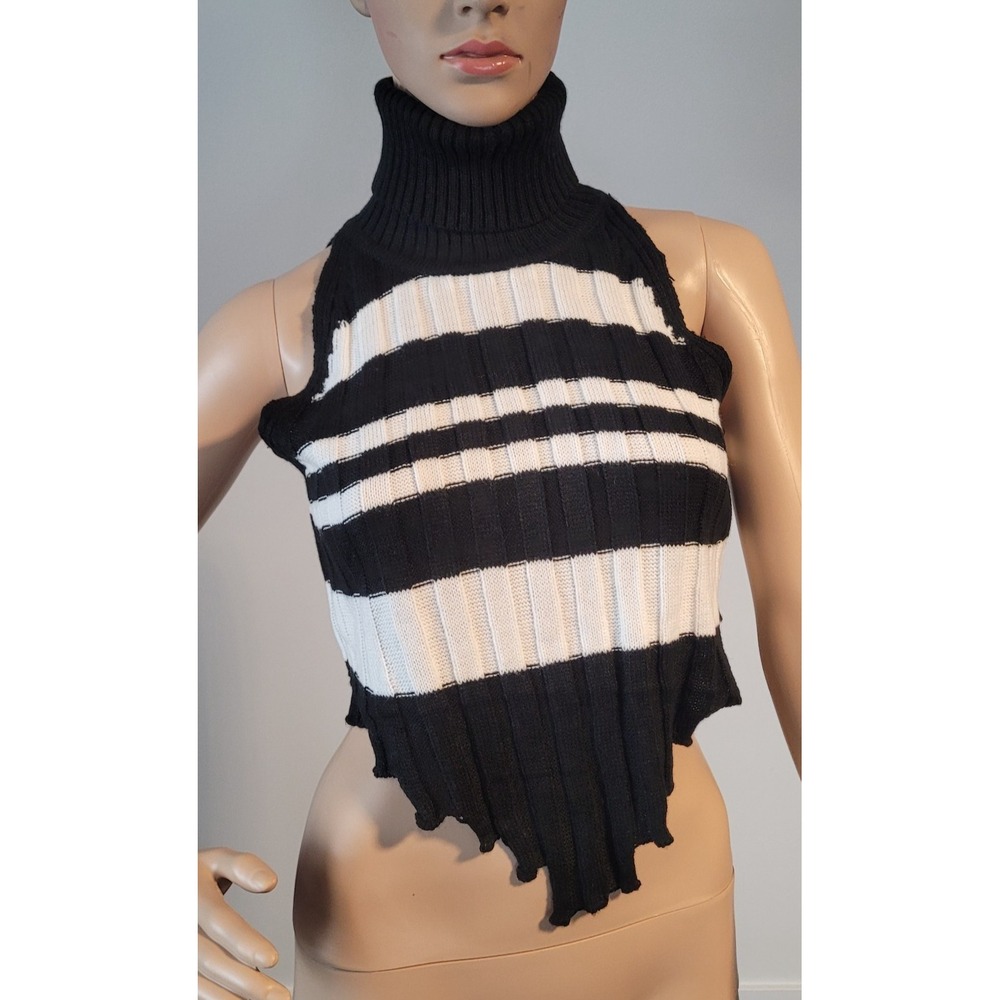 Montage Beverly Hills Black White Rib Knit Halter Turtleneck Top NWT Size M